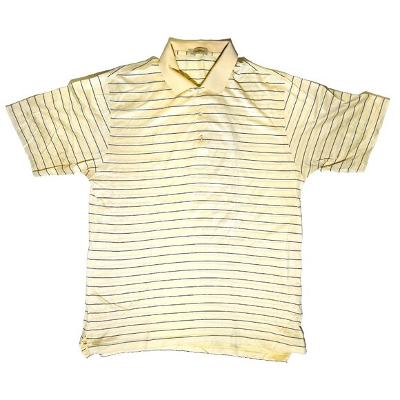 Peter Millar Men’s L Yellow Striped Polo Shirt Double Mercerized Cotton EUC - Picture 1 of 7